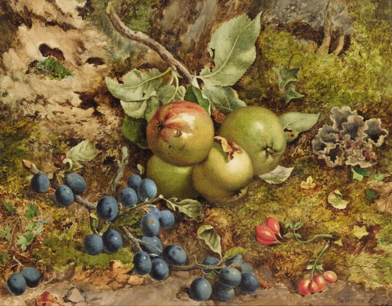 Still Life With Apples And Plums, 1874 by John William Hill
