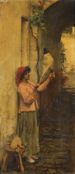 A Neapolitan Flax Spinner by John William Waterhouse Oil Painting Reproductions
