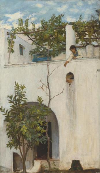 Lady On A Balcony, Capri by John William Waterhouse