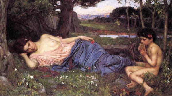 Listening To My Sweet Pipings by John William Waterhouse