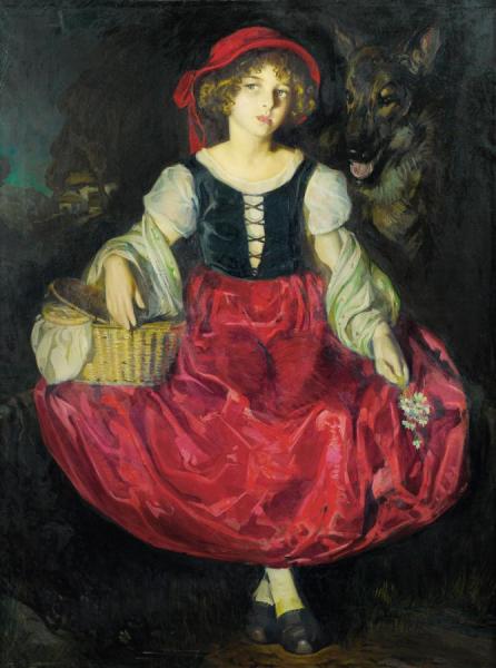 Little Red Riding Hood - Portrait Of Suzanne, Orobida Nahon's Daughter by José Cruz Herrera