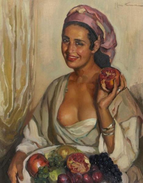Moroccan Woman With A Fruit Bowl by José Cruz Herrera