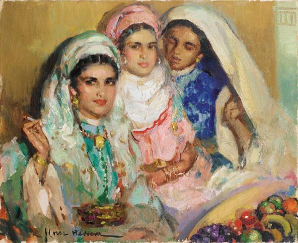 Three Moroccan Women With Fruit Basket by José Cruz Herrera