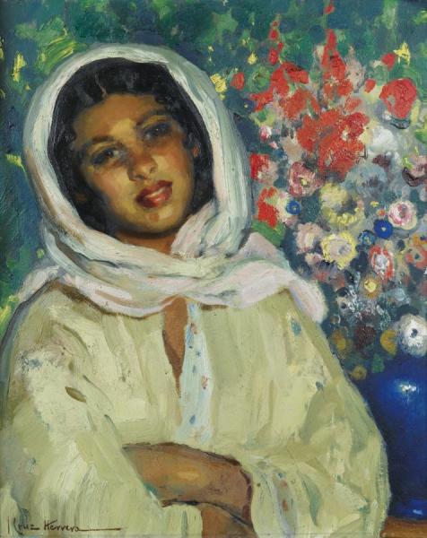 Young Woman With A Flower Bunch by José Cruz Herrera