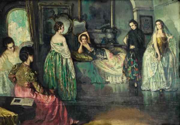 Young Women Wearing Elegant Dresses by José Cruz Herrera