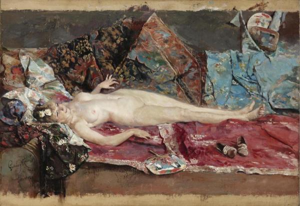 Reclining Nude by Jose Garcia Y Ramos