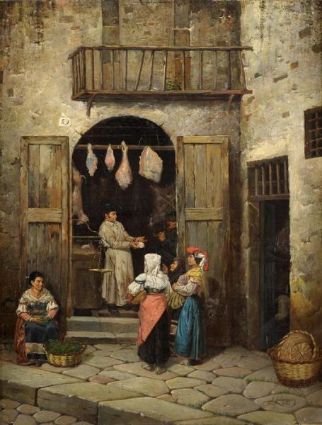 The Butcher's Shop by Jose Juliana Y Albert Oil Painting Reproductions