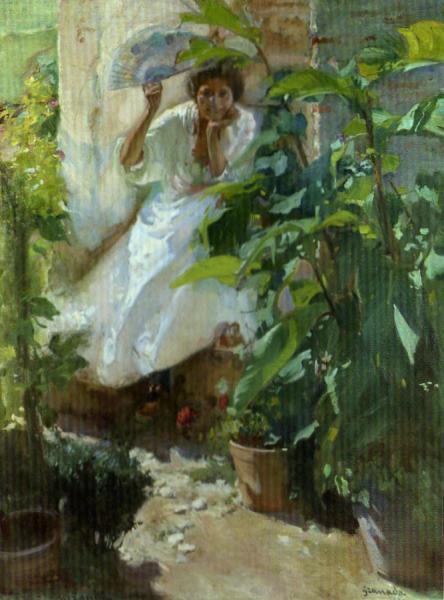 Escena En El Jardin by Jose Maria Lopez Mezquita