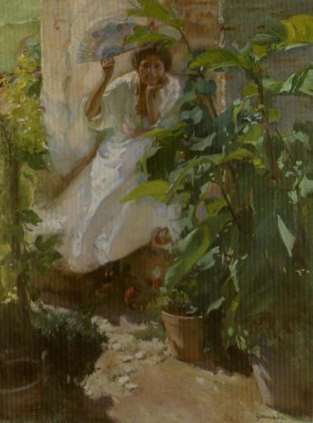 Mujer En El Patio by Jose Maria Lopez Mezquita