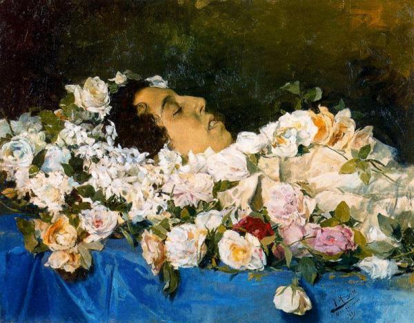 Mujer Muerta Rodeada De Flores by Jose Mongrell Torrent