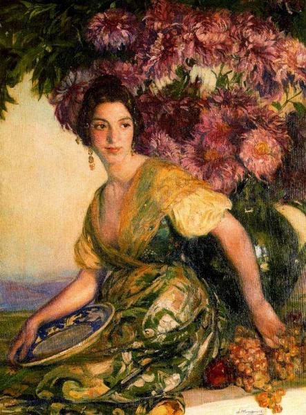 Valenciana Con Plato by Jose Mongrell Torrent Oil Painting Reproductions