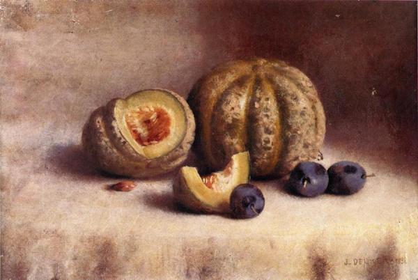 Still Life With Plums And Melons by Joseph Decker