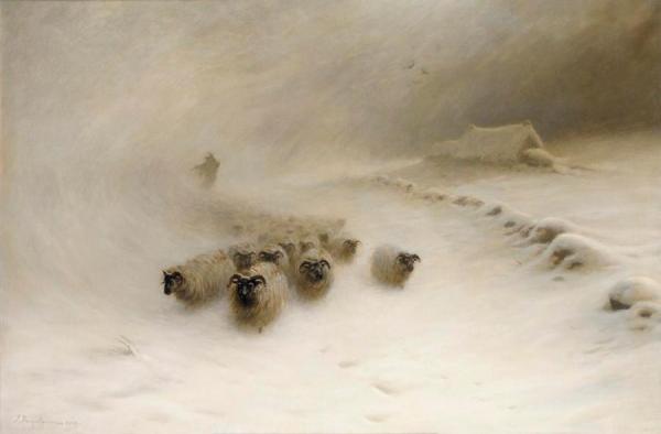 A Flock Of Sheep In A Snow Storm by Joseph Farquharson