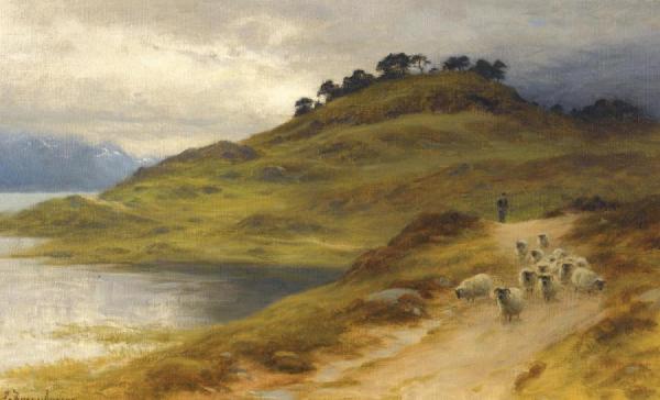 Sheep Droving In A Landscape by Joseph Farquharson