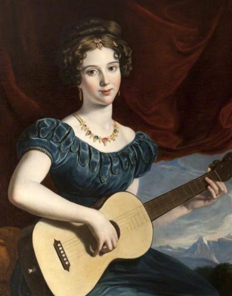 A Lady Of The Petre Family Playing The Guitar by Joseph Karl Stieler