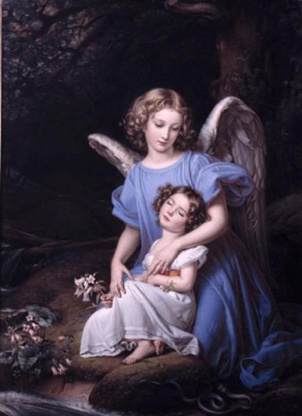 Guardian Angel At The Brook by Joseph Karl Stieler Oil Painting Reproductions