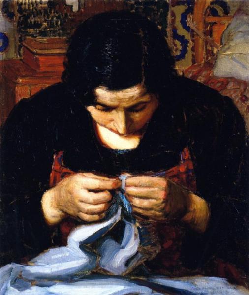 Woman Sewing, Paris by Joseph Kleitsch