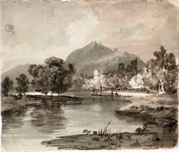 A River With A Ruined Castle Among Trees And A Mountain Beyond by Joseph Mallord William Turner