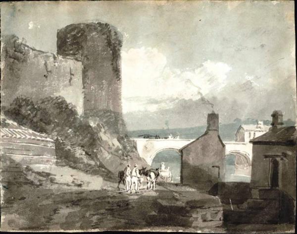 A Road With Houses And A Bridge Over A River Beneath The Walls Of A Castle by Joseph Mallord William Turner