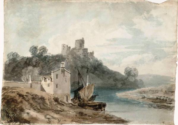 A Ruined Castle Above A River, With Boats Near A House In The Foreground by Joseph Mallord William Turner