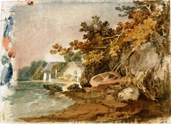 Briton Ferry, A Fisherman's Cottage And A Boat Pulled Up Under A Low Cliff by Joseph Mallord William Turner