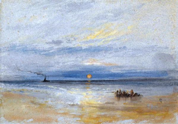 Joseph Mallord William Turner Coastal View At Sunset With Fishing Boat Returning To Port