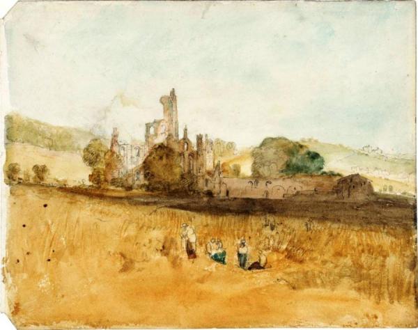 Kirkstall Abbey From The West, With Harvesters by Joseph Mallord William Turner