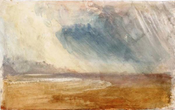 Rain Clouds Sweeping Over A Beach, Possibly Near Dunstanbrough Castle by Joseph Mallord William Turner