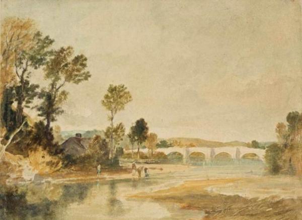 River Scene With A Bridge In The Distance by Joseph Mallord William Turner Oil Painting Reproductions