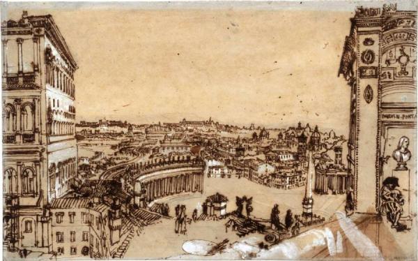 Rome, View Of St Peter's Square, From The Loggia Of The Vatican - Study For 'rome From The Vatican' by Joseph Mallord William Turner Oil Painting Reproductions