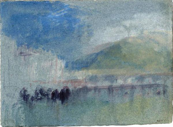 Rouen, The Bridge Of Boats And The Stone Bridge, With Montagne Ste-catherine Beyond by Joseph Mallord William Turner Oil Painting Reproductions