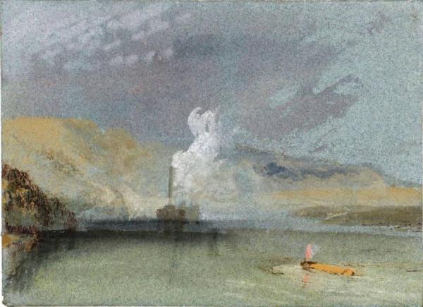 Shoal On The Seine, With An Approaching Steamer by Joseph Mallord William Turner