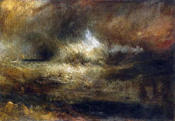 Stormy Sea With Blazing Wreck by Joseph Mallord William Turner
