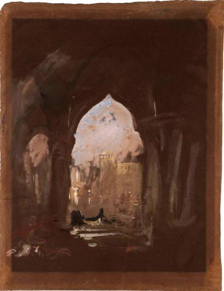 View Through Medieval Arches On To A Moonlit Canal by Joseph Mallord William Turner
