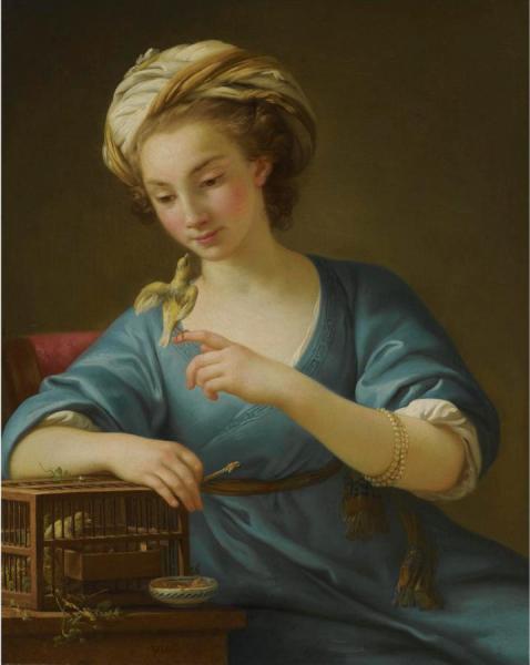 A Young Woman, Dressed A La Grecque, Holding A Canary On Her Outstretched Finger by Joseph Marie Vien Oil Painting Reproductions