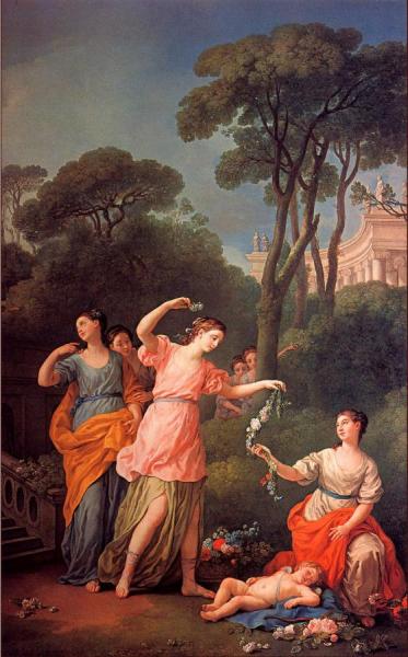 Greek Maidens Adorning A Sleeping Cupid With Flowers by Joseph Marie Vien