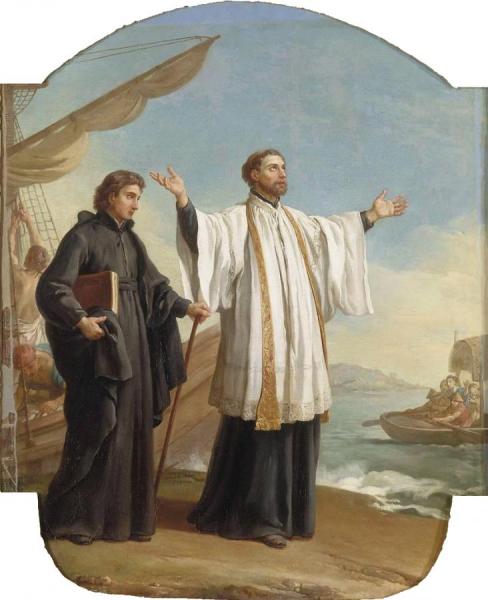 St François-xavier Landing In China by Joseph Marie Vien
