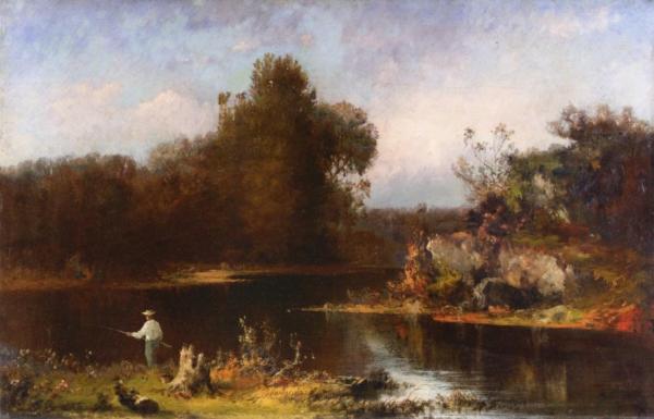 Fisherman On The Riverbank by Joseph Morviller Oil Painting Reproductions