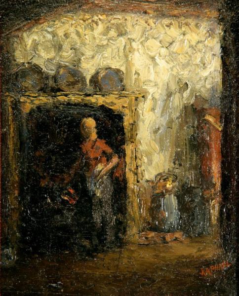Dutch Interior, Woman At The Fire by Joseph Raphael