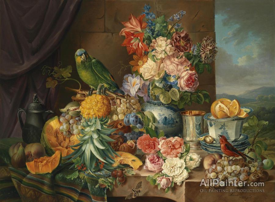 Joseph Schuster Still Life With Clock Oil Painting Reproductions