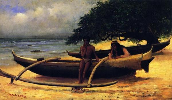Hawaiian Canoe, Waikiki by Joseph Strong Oil Painting Reproductions