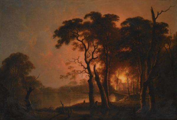 Joseph Wright Of Derby A Fire Seen Through Trees