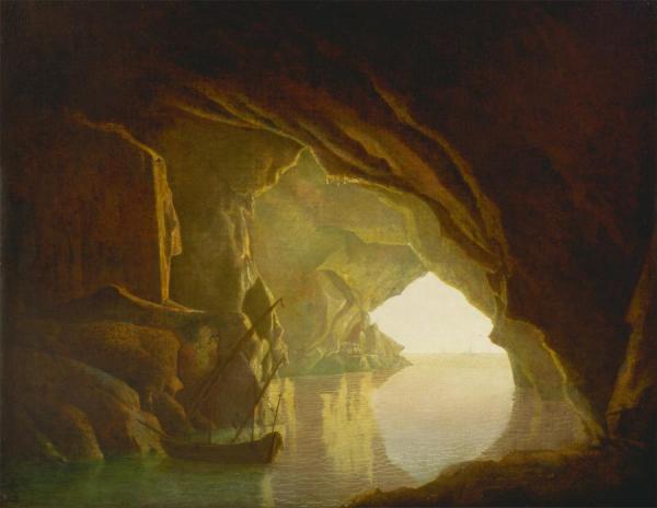 A Grotto In The Gulf Of Salerno,sunset by Joseph Wright Of Derby
