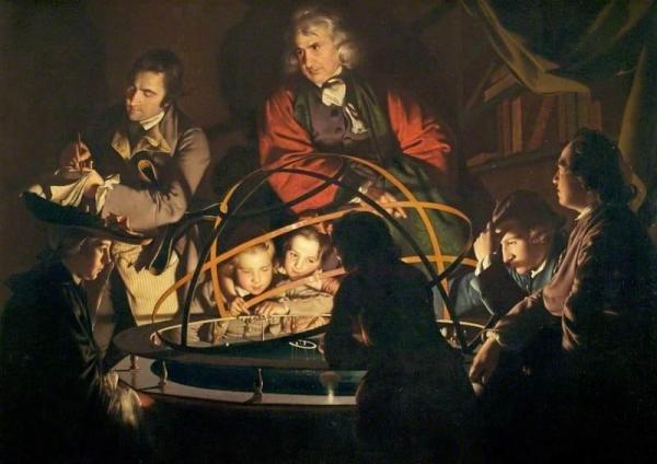 A Philosopher Giving That Lecture On The Orrery In Which A Lamp Is Put In Place Of The Sun by Joseph Wright Of Derby