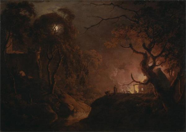 Cottage On Fire At Night by Joseph Wright Of Derby