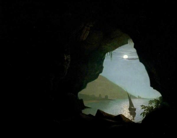 Grotto In The Gulf Of Salerno, Italy, Moonlight by Joseph Wright Of Derby