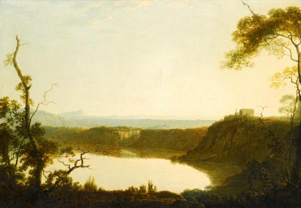 View Of Lake Nemi, With Mount Circeo Beyond by Joseph Wright Of Derby