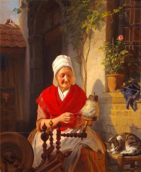 Old Woman At The Spinning Wheel by Josephus Laurentius Dyckmans