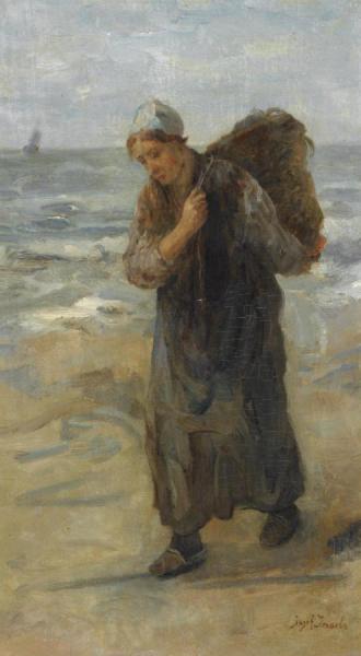 A Fisherwoman On The Beach by Jozef Israels
