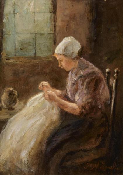A Woman Doing Needlework by Jozef Israels Oil Painting Reproductions